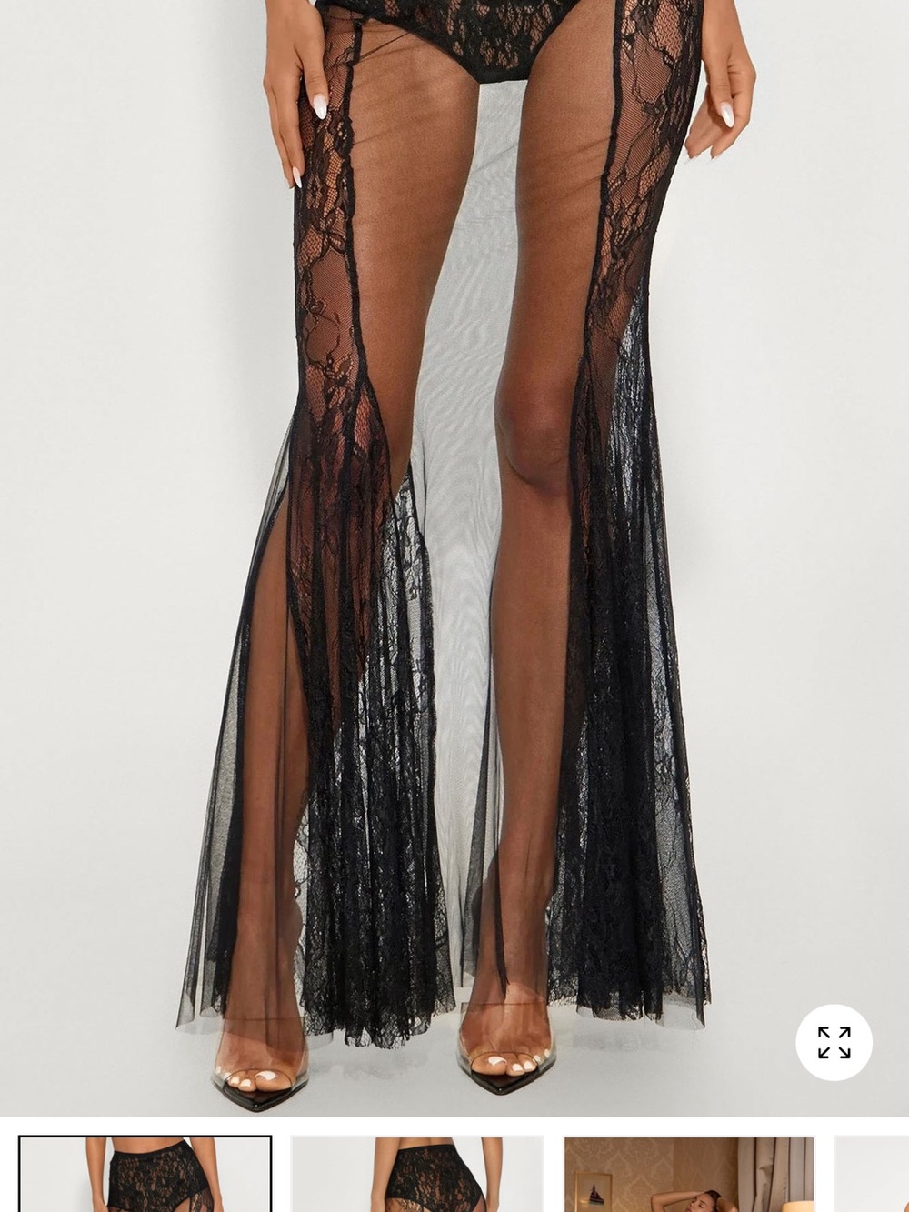 Fashion Nova Black Sheer Lace High-Low Maxi Skirt